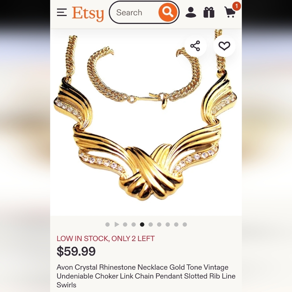 Avon  Runway 1992 Gold-Tone Crystal Wave Necklace & Earrings Set - Picture 8 of 9